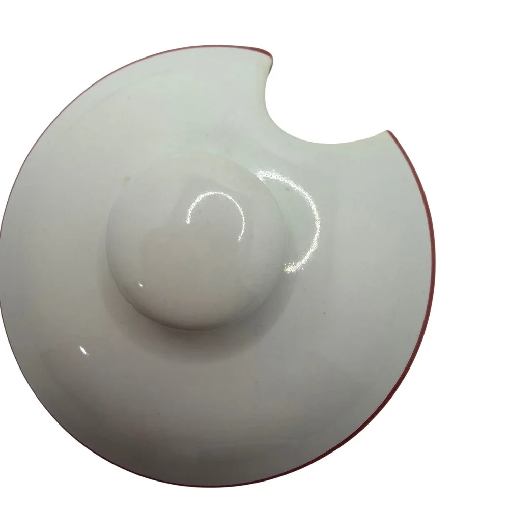 Pottery Barn White Ceramic Condiment Jar with Red Rim Spoon and Chalkboard Label